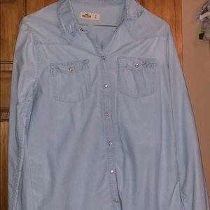 Denim Light Weight Long Sleeve with Pearl Buttons!